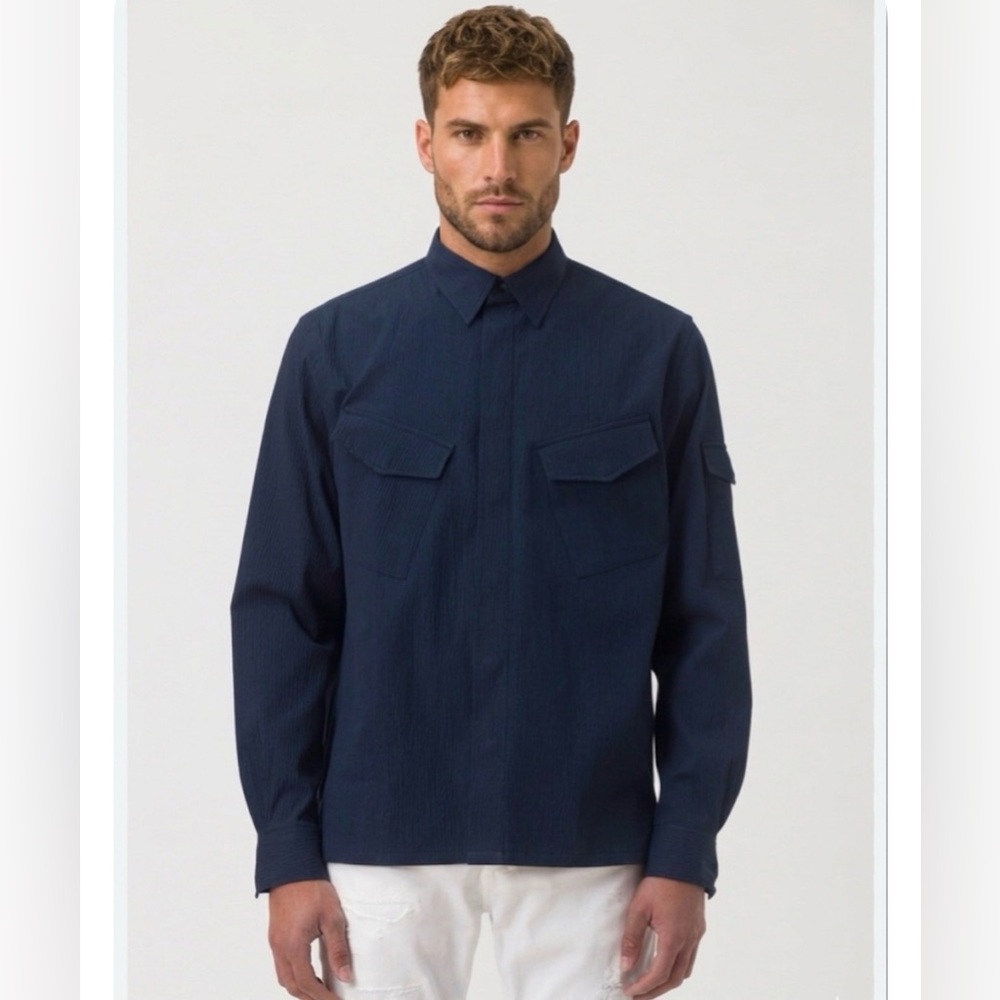 PS By Paul Smith men’s dark blue casual Fit snap button shirt long sleeves top M